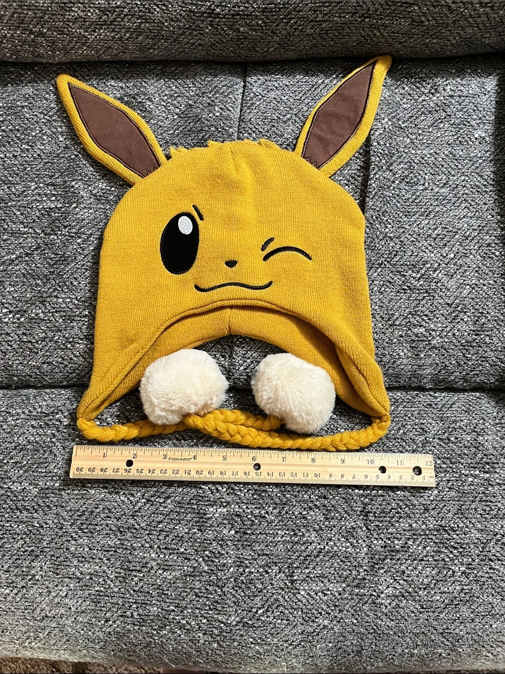 Pokemon Winking Eevee with Ears Beanie Hat with Pom-Pom Tassels